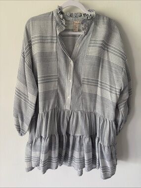 H&M White and Navy Textured Stripe tunic dress xs